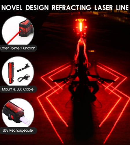 Laser Line Bike Rear Light USB Rechargeable Waterproof MTB Road Bicycle Safety Warning Lamp Seatpost LED Flashlight