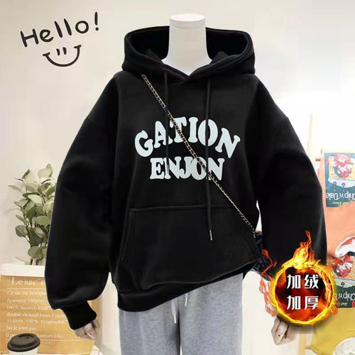 Load image into Gallery viewer, Thick Women Hoodies Winter Pullover Korean Loose Hooded Sweatshirt Warm Fashion Letter Casual Female Pocket Coat
