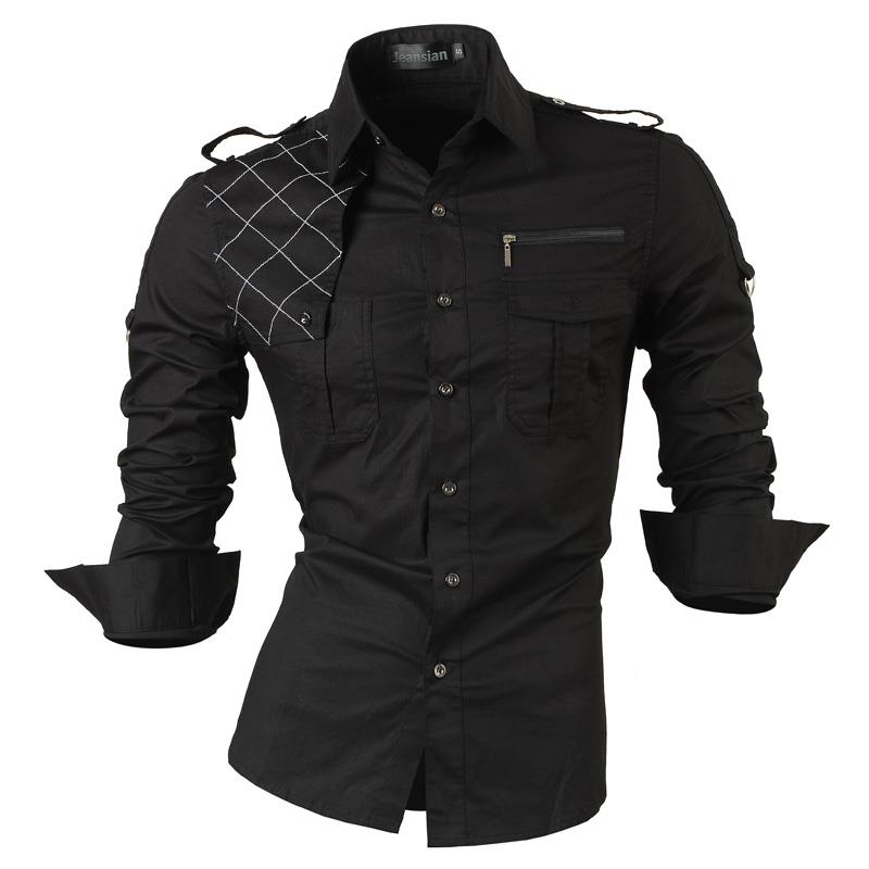 Two Color Accent Casual Slim Fit Modern Long Sleeve Shirt 8371