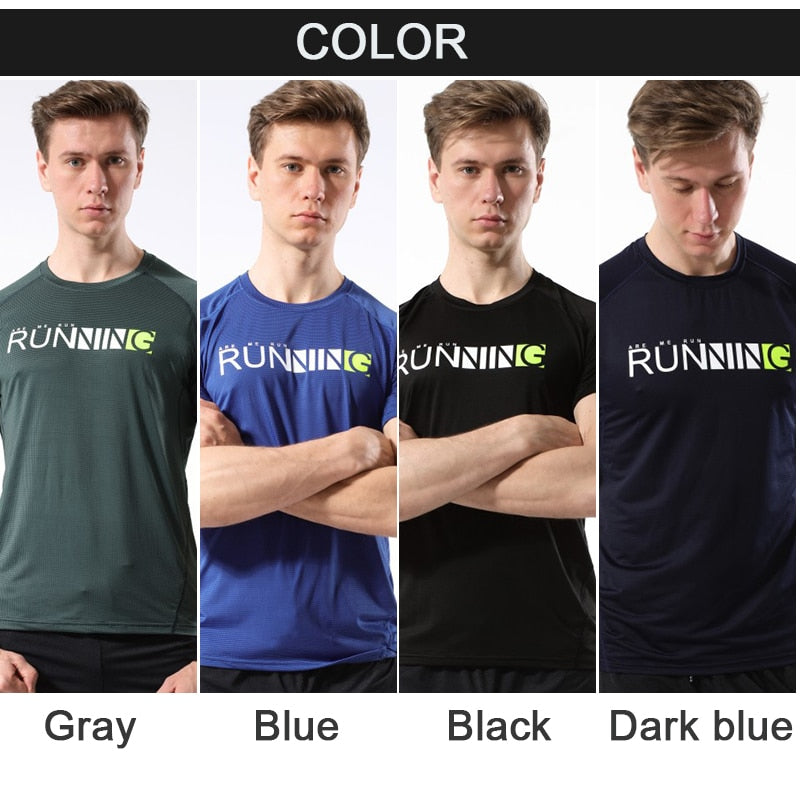 Black Running Sport T-Shirt Men Sportswear Gym Fitness Workout Jogging Short Sleeve Tops Quick Dry Breathable Wicking Rash Guard