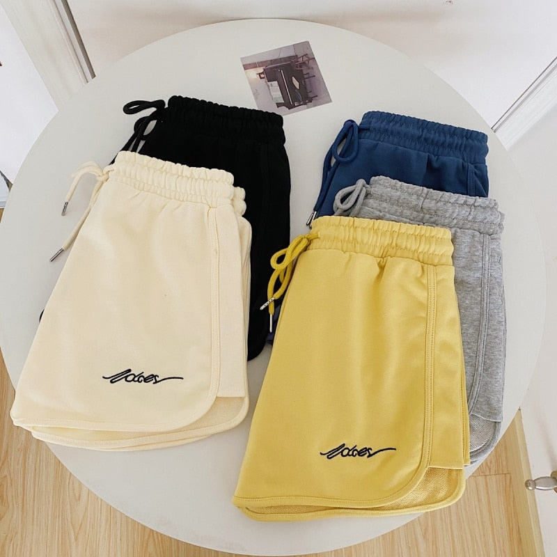 100% Cotton Women Biker Shorts Summer Loose Jogger Sweat Shorts Fashion Letter Korean Casual High Waist Wide Leg Shorts