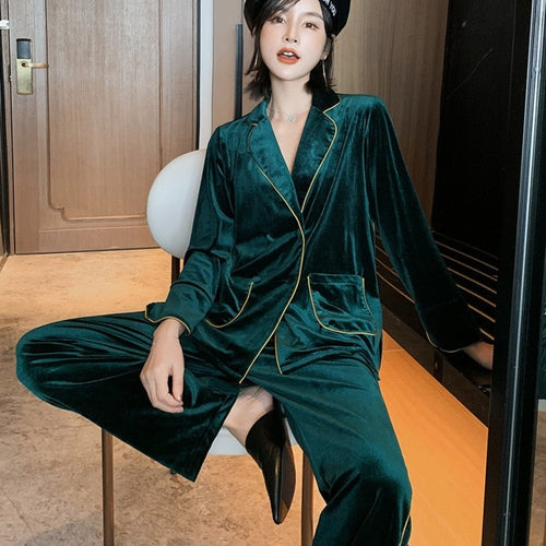 Load image into Gallery viewer, Women&#39;s Pajamas Cool Fashion Velvet Sleepwear Leisure Female Homewear Casual Home Suit Pyjamas Pour Femme Outer Wear
