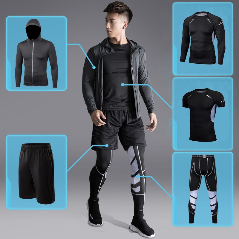 Dry Fit Men's Training Sportswear Set Gym Fitness Compression Sport Suit Jogging Tight Sports Wear Clothes 4XL5XL Oversized Male v2