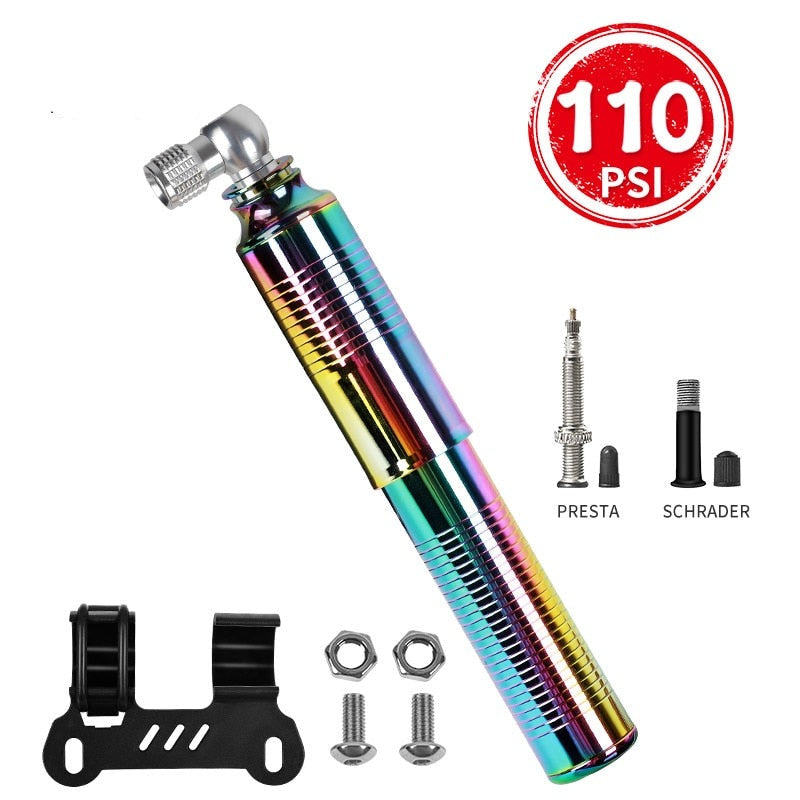 Exclusive Multi-color Bike Pump 110PSI High Pressure Air Tire Inflator Presta Schrader Valve MTB Bicycle Mini Pump