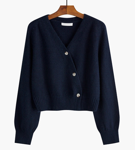 Loose Women Cardigan Sweater Knit Fall Long Sleeve Cute Single Button Crop Sweater  Fashion V Neck All Match Short Jacket