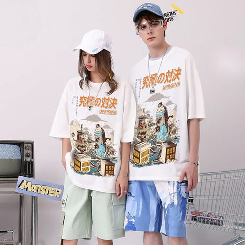 Load image into Gallery viewer, Hip Hop Streetwear Harajuku T Shirt Girl Japanese Kanji Print Tshirt 2022 Men Summer Short Sleeve T-Shirt Cotton Loose Tops Tees
