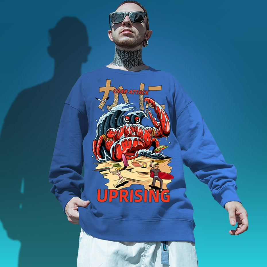 Crab Attack Long Sleeve Personality Street Original Brand Hip Hop Punk men Print plus size collor Hoodies, Sweatshirts