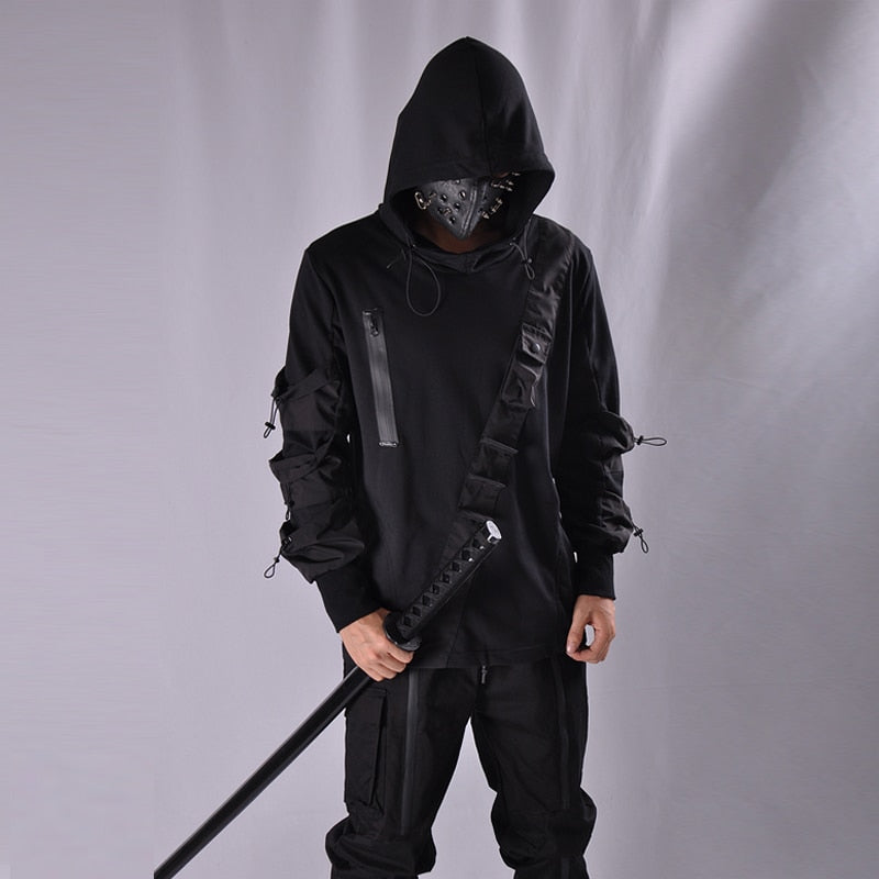 Harajuku Dark Hoodie Sweatshirt Men Multi-pocket Cotton Functional Pullover Hip Hop Streetwear Cool Hoodies Techwear WB375