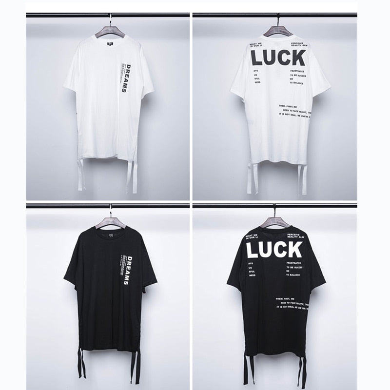 Hip Hop Dark Functional Harajuku T-Shirt Men 2021 Summer LUCK Printed  Streetwear Tshirts Cotton Tops Tees Ribbon Design WB210