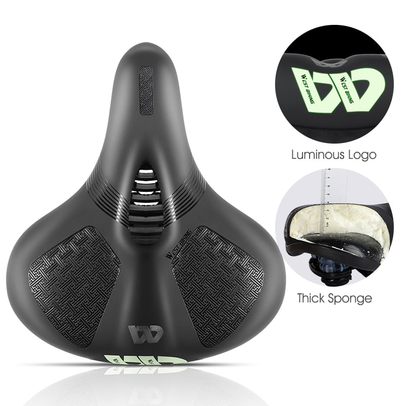 Wide Soft Bicycle Saddle Hollow Shock Absorption Mountain Bike Seat Breathable Reflective Waterproof Cycling Cushion