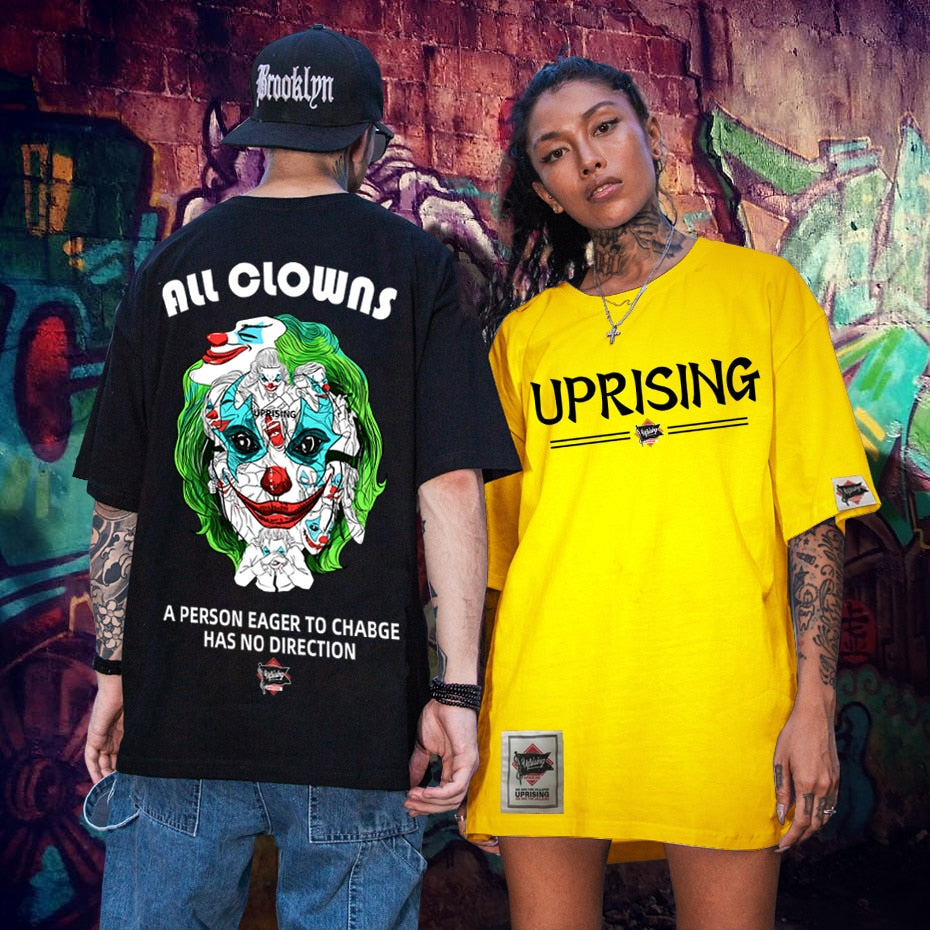 T Shirt Tops Fashion Classic All Hip Hop Print Short O-neck Fun and Games Unique Uprising Not Scary Slavering Fanged Clown T- -