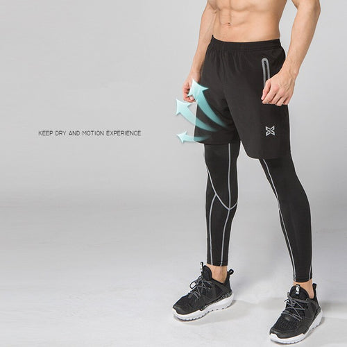 Load image into Gallery viewer, Men Running Tights Shorts Pants Sport Clothing Soccer Leggings Compression Fitness Football Basketball Tights Zipper Pocket 2Pcs
