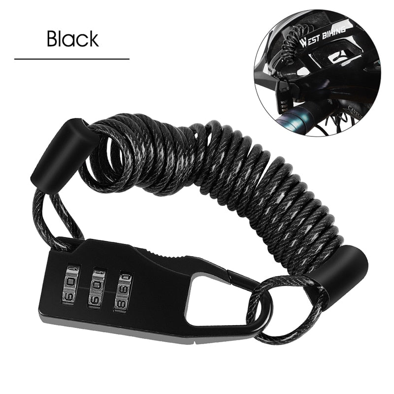 Bicycle Lock Anti-theft Mini Helmet Lock Motorcycle Cycling Scooter 3 Digit Combination Password Safety Cable Lock