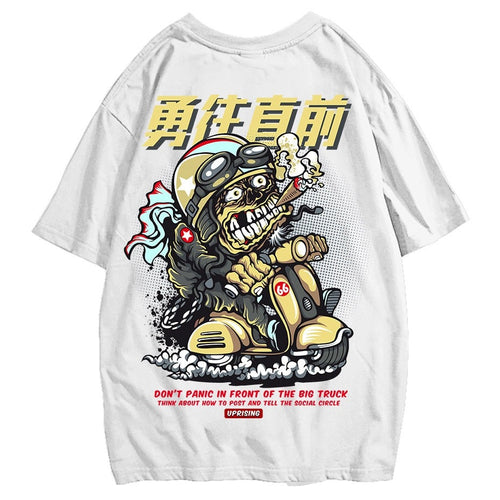 Load image into Gallery viewer, Street fashion brand traffic accident T-shirt motorcycle afraid of hip-hop personality European and American cartoon
