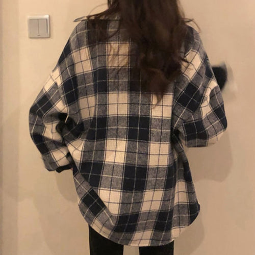 Load image into Gallery viewer, Thick Women Shirts Winter Warm Long Sleeve Vintage Plaid Female Button Up Coffee Ladies Coats Korean Casual Tops
