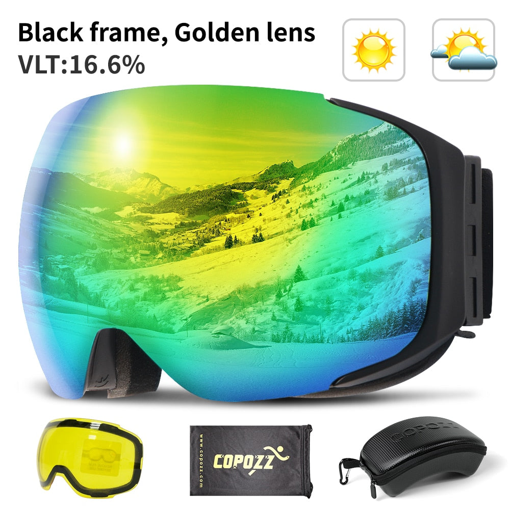 Magnetic Ski Goggles with 2s Quick-Change Lens and Case Set UV400 Protection Anti-Fog Snowboard Ski Glasses for Men Women