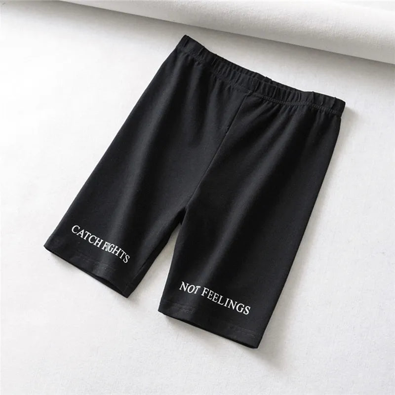 Summer biker shorts women elastic waist skinny fitness korean casual sexy Letter print black shorts pantalones black