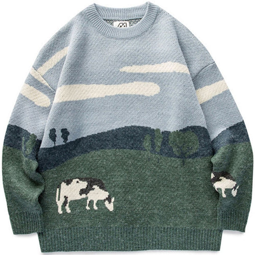 Load image into Gallery viewer, Cows Vintage Winter Sweater Warm Daily Knitwear Pullover Male Korean Casual O Neck Jumper Sweater BF Harajuku Knit Coats
