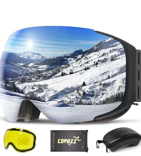 Magnetic Ski Goggles with 2s Quick-Change Lens and Case Set UV400 Protection Anti-Fog Snowboard Ski Glasses for Men Women
