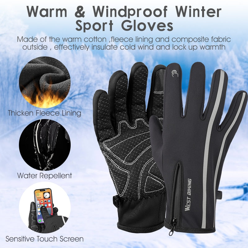 Reflective Sport Gloves Winter Thermal Fleece Gloves Touch Screen Outdoor Skiing Motorcycle MTB Cycling Equipment