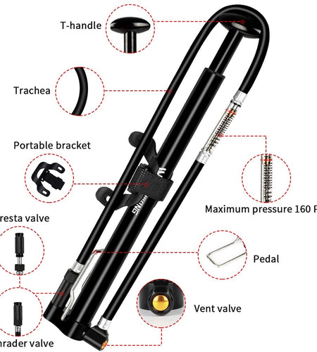 160PSI Bicycle Pump With Long Hose Gauge Cycling Air Inflator Schrader Presta Valve MTB Road Bike Tire Alloy Pump