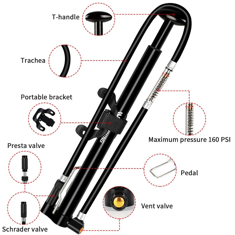 160PSI Bicycle Pump With Long Hose Gauge Cycling Air Inflator Schrader Presta Valve MTB Road Bike Tire Alloy Pump