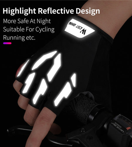 Reflective Bicycle Gloves Anti Slip Gel Pad Short Half Finger Cycling Gloves Breathable Outdoor Sports Men MTB Bikes Gloves