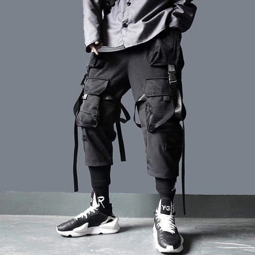 Load image into Gallery viewer, Cargo Pants Men Harajuku Streetwear Tactics Pants Ribbon Multi-pocket Trousers Elastic Waist Hip Hop Male DG29
