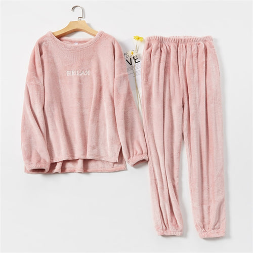 Load image into Gallery viewer, Women&#39;s Pajamas Set Thick Flannel Sleepwear Casual Warm Winter Coral Fleece Men Homewear Couple Homesuit пижама женская
