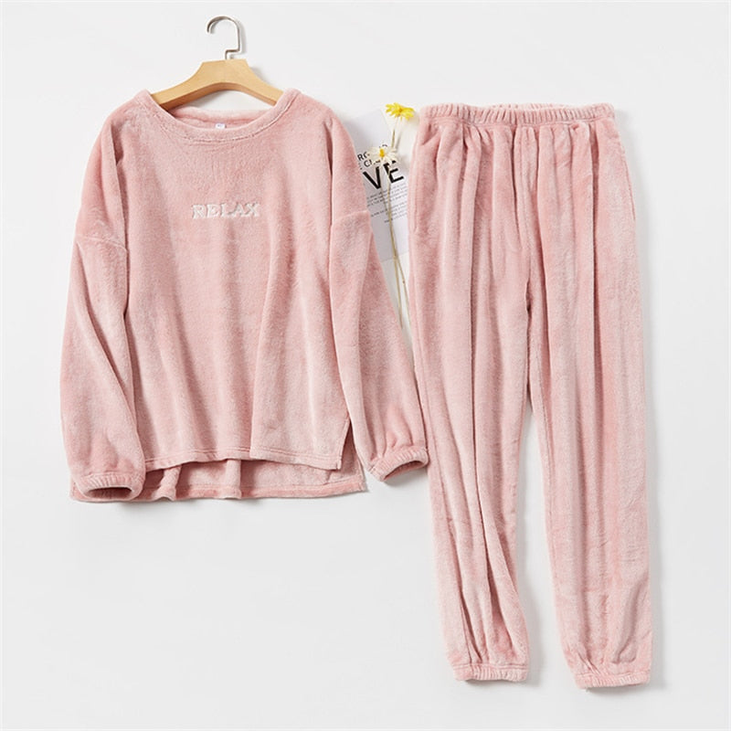 Women's Pajamas Set Thick Flannel Sleepwear Casual Warm Winter Coral Fleece Men Homewear Couple Homesuit пижама женская