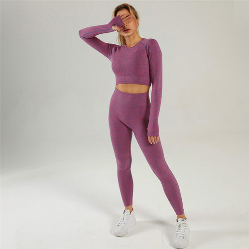 Load image into Gallery viewer, Women Sportswear Seamless Yoga Set Long Sleeve Yoga Tops High Waist Leggings Fitness Workout  Sports Clothes Gym Outfit A068TP
