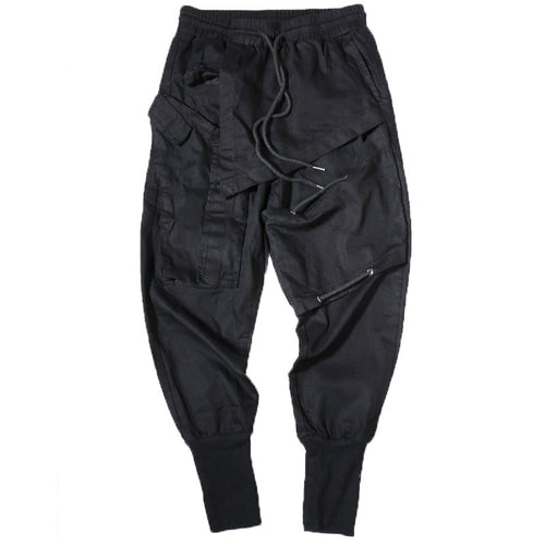 Load image into Gallery viewer, Tactical Functional Cargo Trousers Men Hip Hop Streetwear Elastic Waist Pants Joggers Irregular Multi-pocket Pant Black WB520
