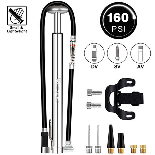 Load image into Gallery viewer, 160PSI Bicycle Pump With Long Hose Gauge Cycling Air Inflator Schrader Presta Valve MTB Road Bike Tire Alloy Pump
