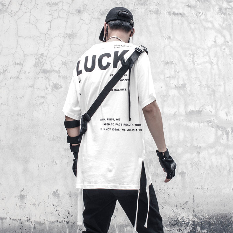 Hip Hop Dark Functional Harajuku T-Shirt Men 2021 Summer LUCK Printed  Streetwear Tshirts Cotton Tops Tees Ribbon Design WB210