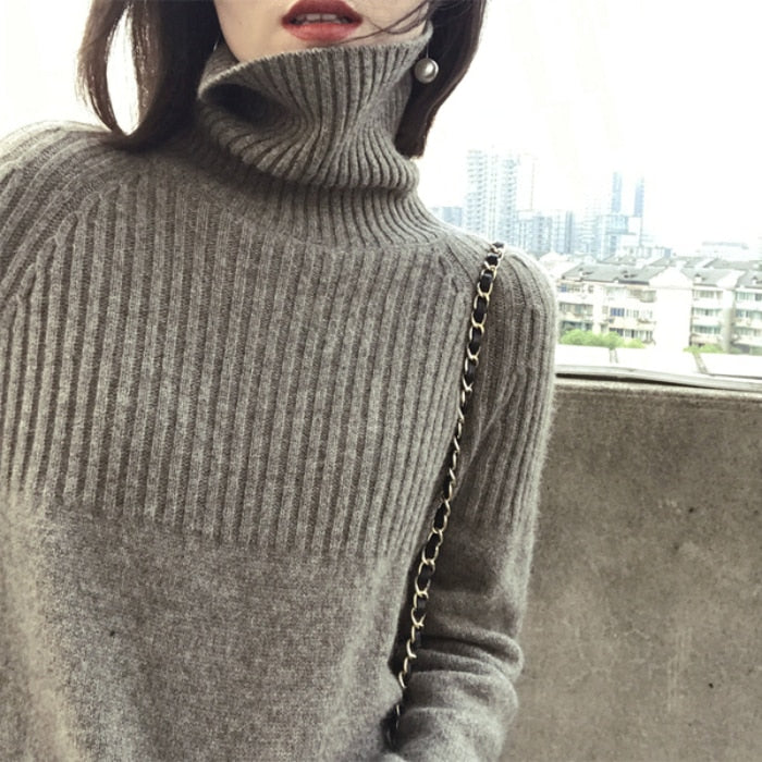 Winter Thick Warm Women Turtleneck Pullover Sweater Fashion Loose Long Sleeve Autumn Knitted Jumper Large Size Sweater Coat
