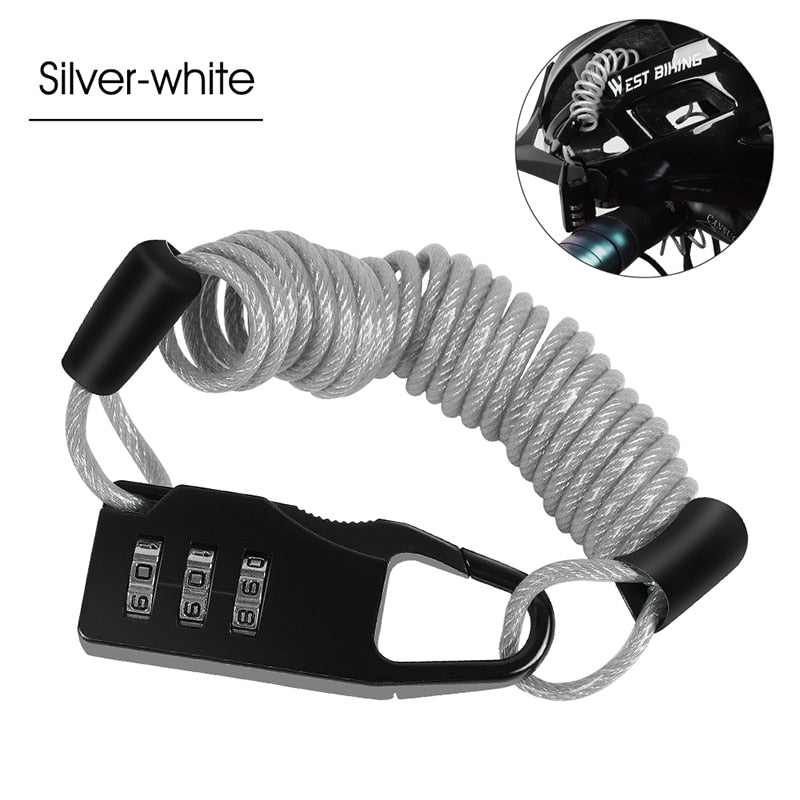 Bicycle Lock Anti-theft Mini Helmet Lock Motorcycle Cycling Scooter 3 Digit Combination Password Safety Cable Lock