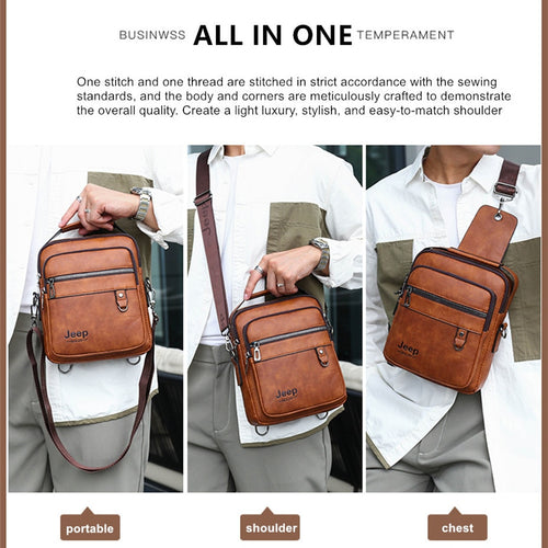 Load image into Gallery viewer, Men Messenger PU Bag Outdoor Multiple Uses Travel Bag Waterproof Phone Shoulder Chest Crossbody Pockets
