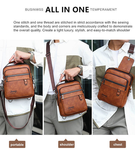 Men Messenger PU Bag Outdoor Multiple Uses Travel Bag Waterproof Phone Shoulder Chest Crossbody Pockets