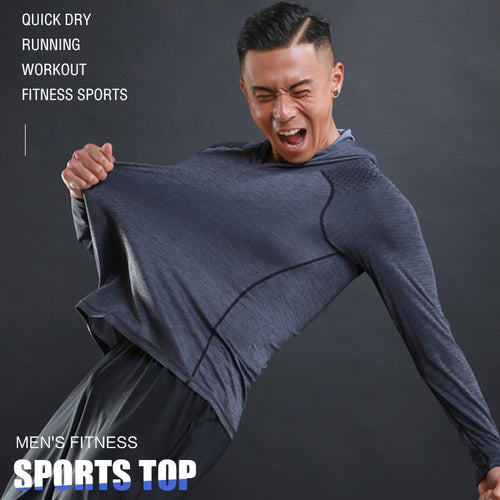 Load image into Gallery viewer, Men&#39;s Running Undershirt Gym Fitness Tight Hoodie Soccer Training T-Shirt Jogging Hooded Quick Dry Breathable Sports Clothing
