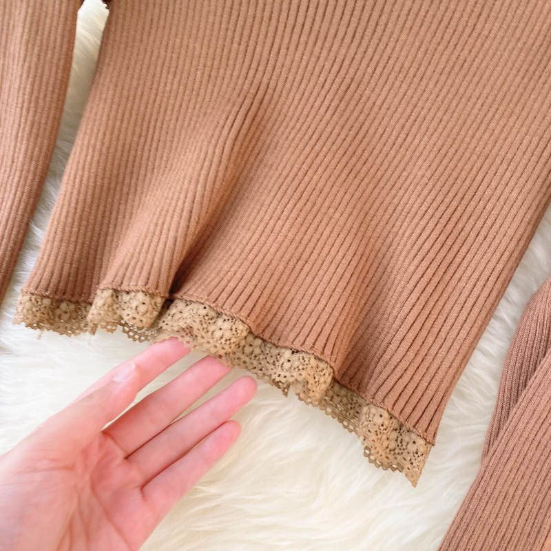 Elegant Lace Women Cardigan Sweater Autumn Casual Long Sleeve Knit Crop Tops Elastic Slim Solid Color 2022 Short Jacket
