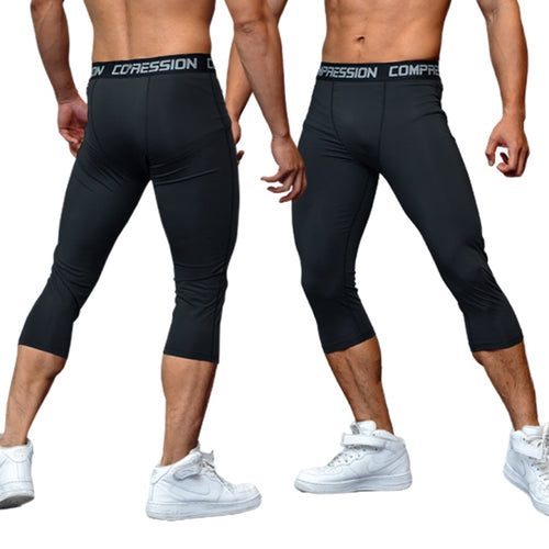 Load image into Gallery viewer, Men&#39;s Sports 3/4 Cropped Pants Gym Running Leggings Male Joggings Elastic Compressions Sweatpant Football Basketball Trousers
