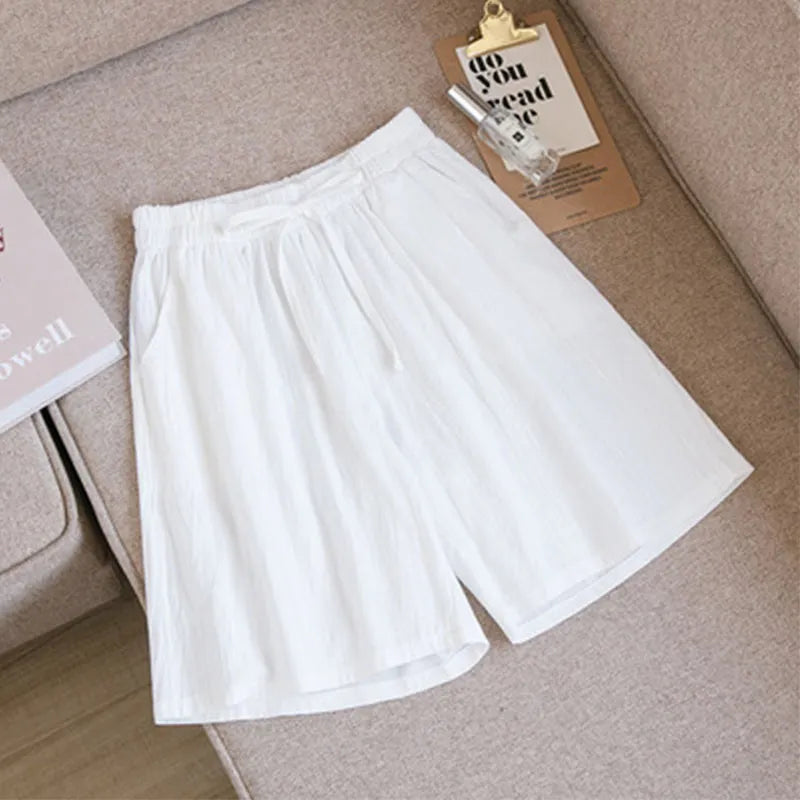 Women shorts Summer Casual Solid Cotton Linen shorts high waist loose shorts for girls Soft Cool female shorts M-3XL