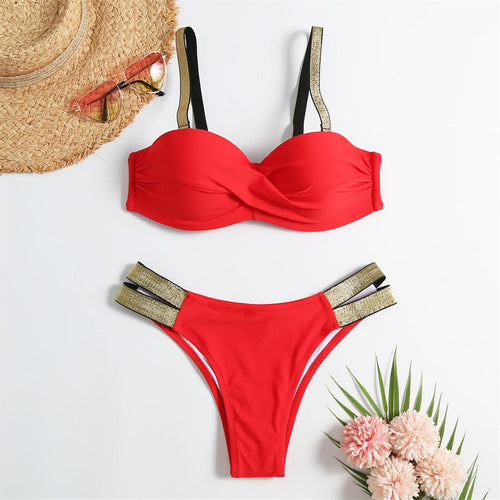 Load image into Gallery viewer, Bra Bikini Push Up Swimsuit Female Swimwear Women Two-pieces Bikini set With Cup Bather Bathing Suit Swim Lady V2310
