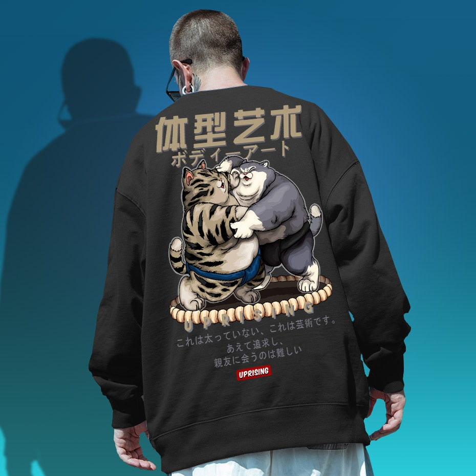 Hoodies, Sweatshirts men's fashion old man printing men's long-sleeved casual high street clothing fat cat sumo Hoodies