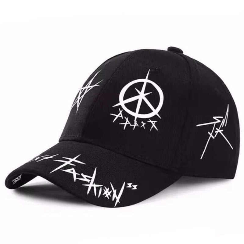 Student Young Men And Women The Spring Summer Sun Hat Cap And White Color Matching Pentagram Graffiti Baseball Cap