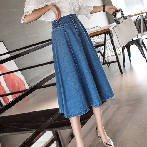 Load image into Gallery viewer, Elegant Women Denim Skirt Autumn Fashion Button A Line Jean Mid-calf Skirt Casual Korean Large Size Loose Faldas Female
