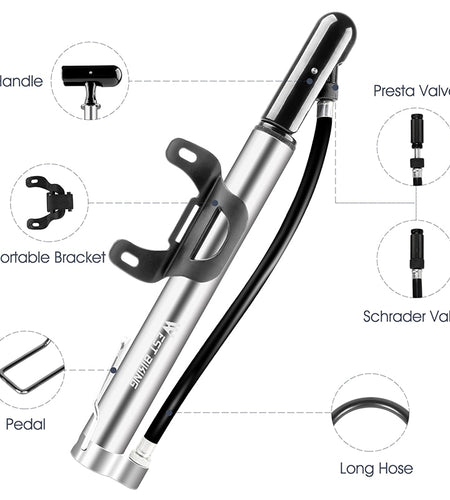 120 PSI MTB Road Bicycle Pump Long Hose Cycling Air Inflator Schrader Presta Valve MTB Road Bike Tire Alloy Pump