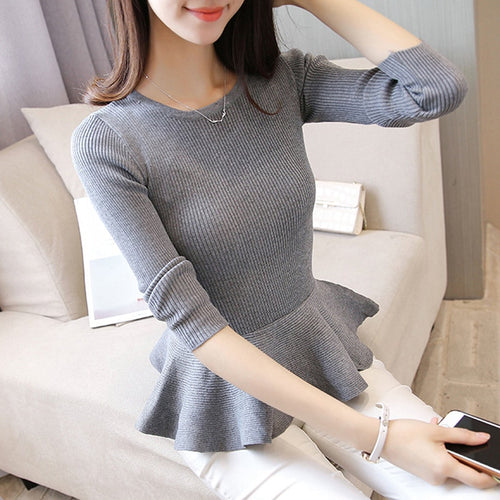 Load image into Gallery viewer, Spring Women Knitted Blouse Fashion Elegant Ruffles Long Sleeve O Neck Tunic Pullover Casual Harajuku Ladies Basic Top
