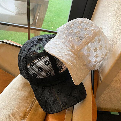 Load image into Gallery viewer, Summer lace flowers breathable Outdoor Sports Sun Cap for Women Men Fashion Snapback Hat High Quality Adjustable Baseball Hat
