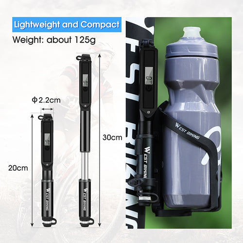 Load image into Gallery viewer, 160PSI High Pressure Bike Pump LCD Digital Gauge Hose MTB Road Bicycle Schrader Presta Valve Portable Cycling Pump
